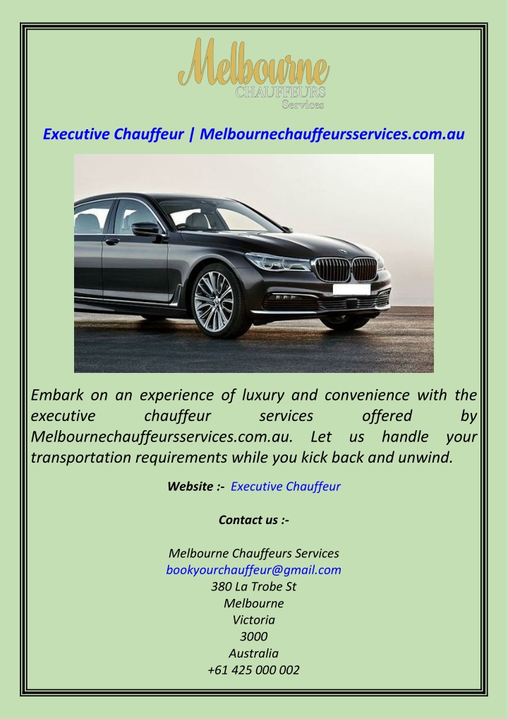 executive chauffeur melbournechauffeursservices n.w