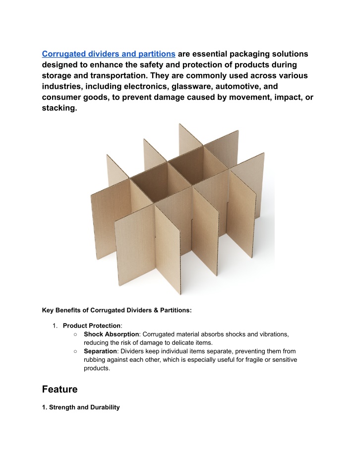 corrugated dividers and partitions are essential n.w