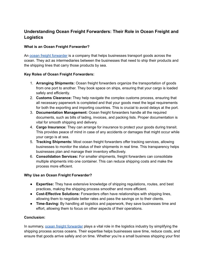 understanding ocean freight forwarders their role n.w