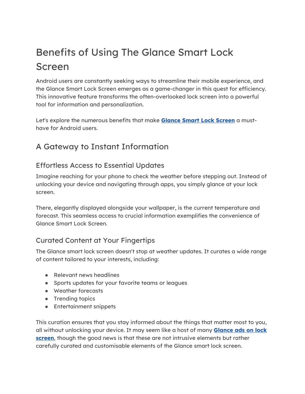 benefits of using the glance smart lock screen l.w