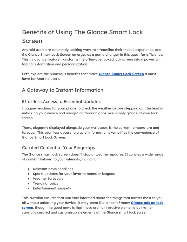 benefits of using the glance smart lock screen n.w