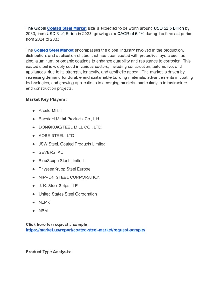the global coated steel market size is expected n.w