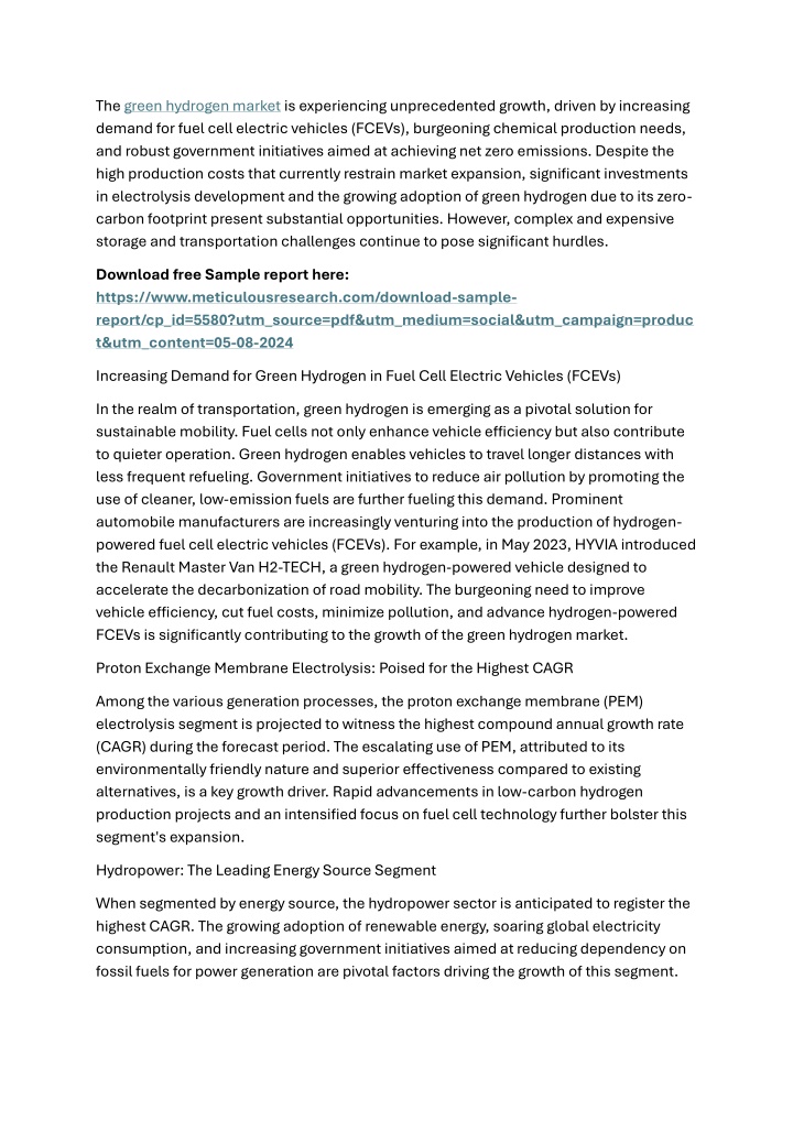 the green hydrogen market is experiencing n.w