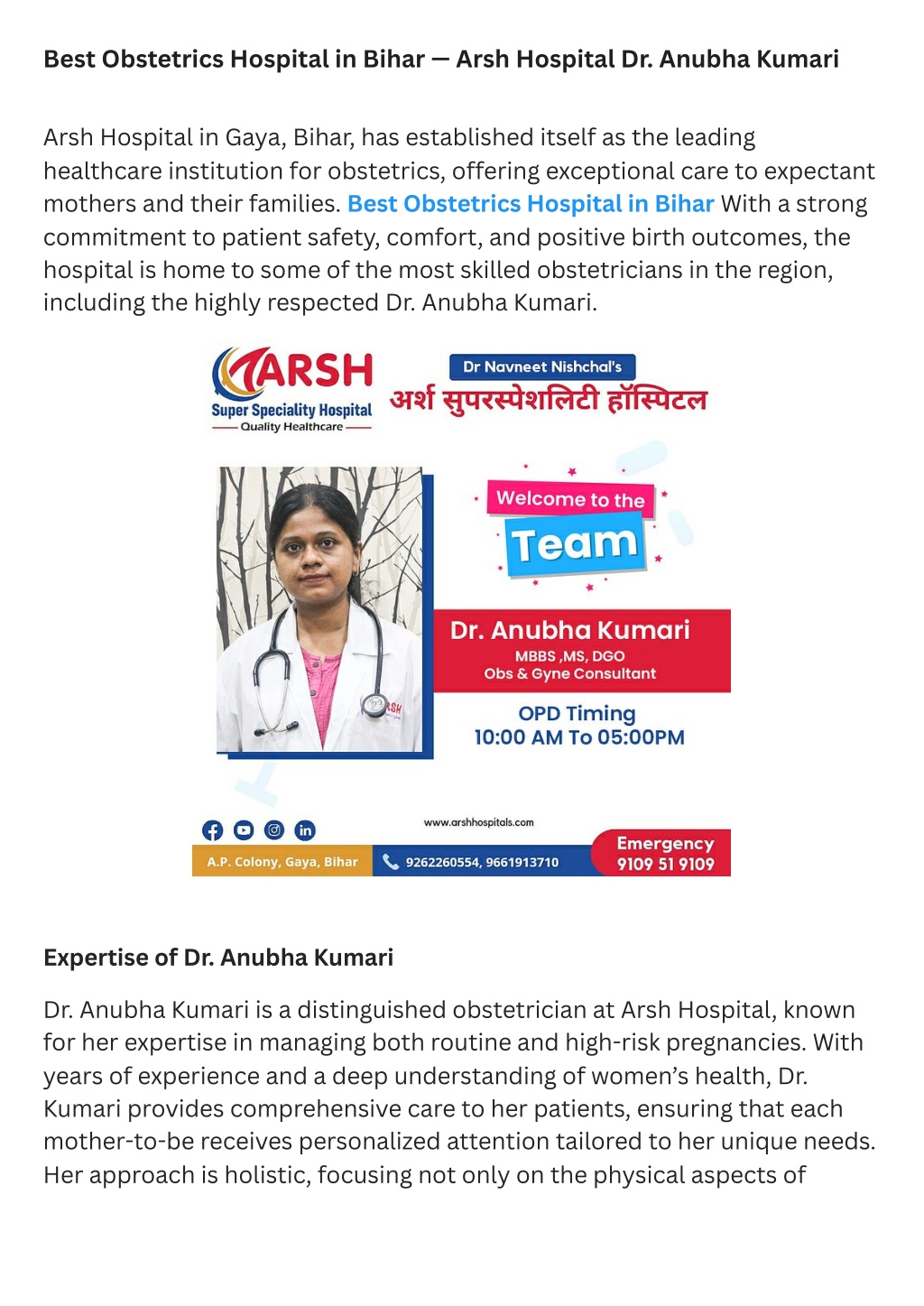 best obstetrics hospital in bihar arsh hospital l.w