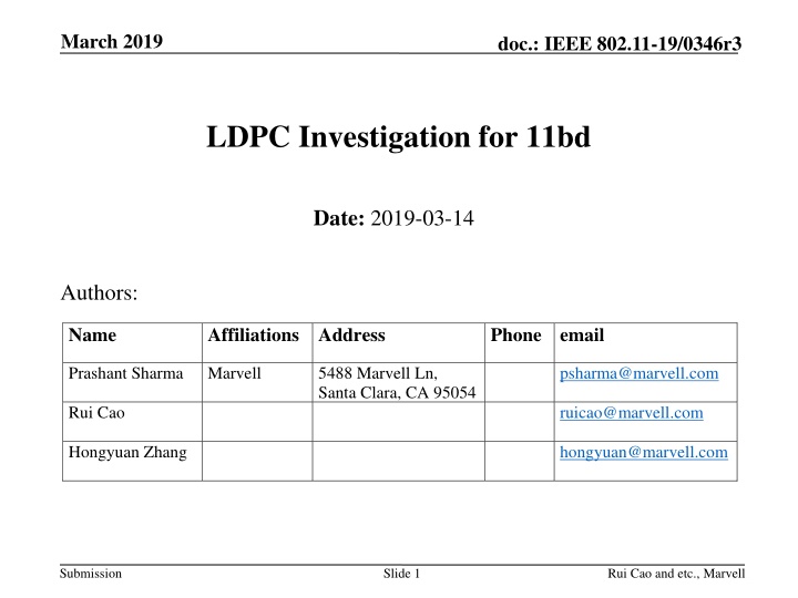 LDPC Investigation for IEEE 802.11bd Technology in March 2019