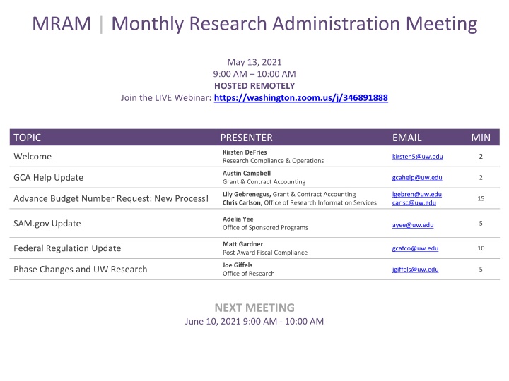 Advancements in Research Administration: May 2021 Meeting Highlights