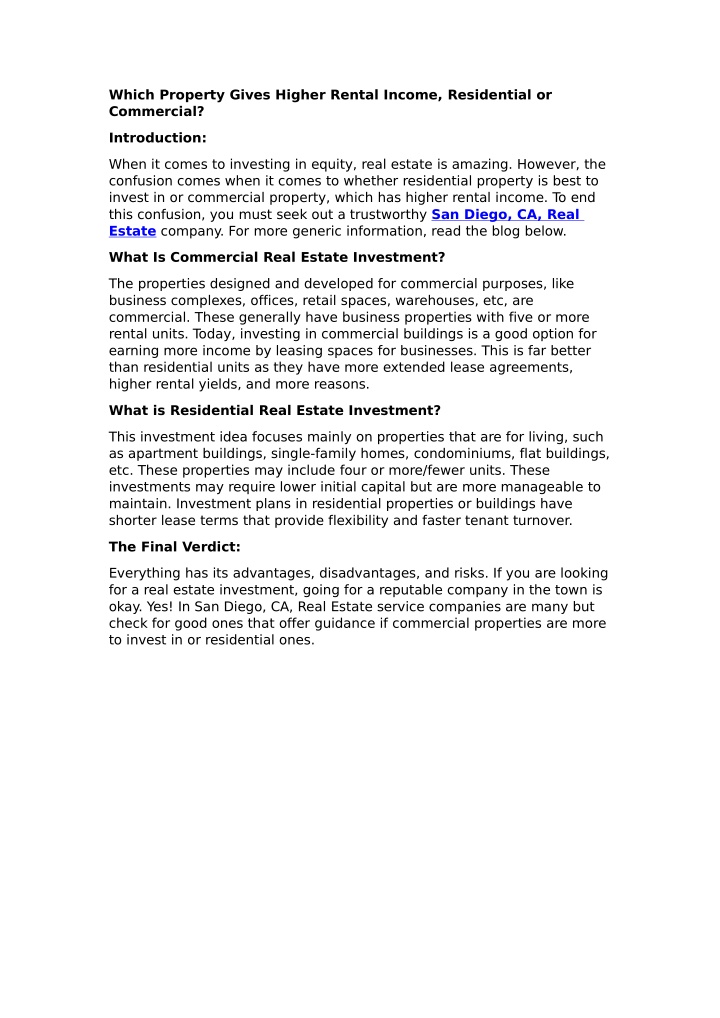 which property gives higher rental income n.w