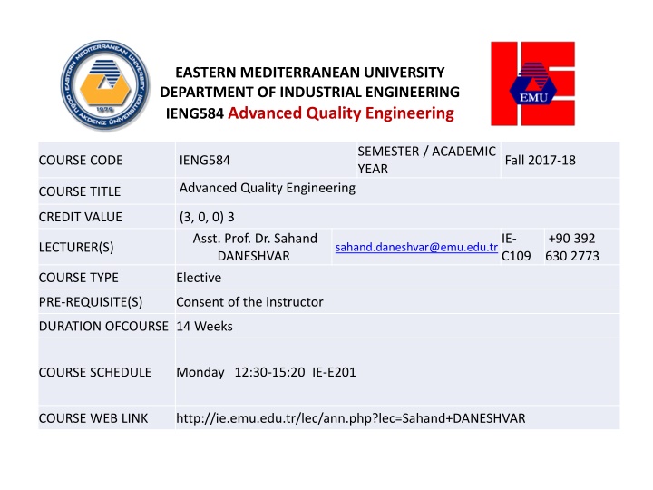 Advanced Quality Engineering Course at Eastern Mediterranean University
