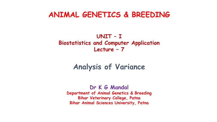 Analysis of Variance (ANOVA) in Animal Genetics & Breeding