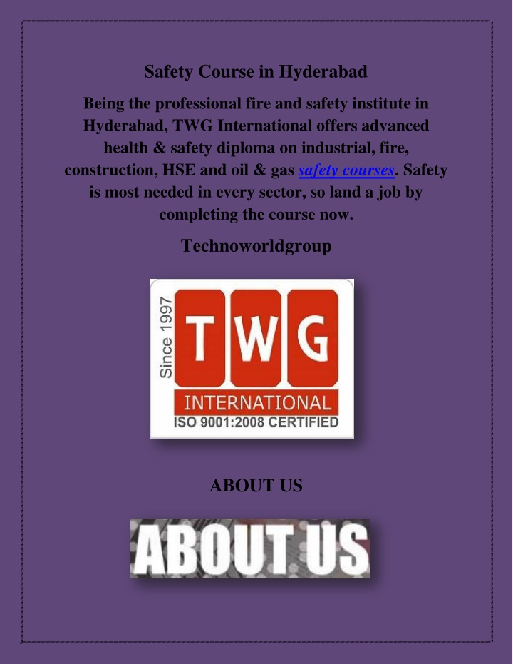 safety course in hyderabad n.w