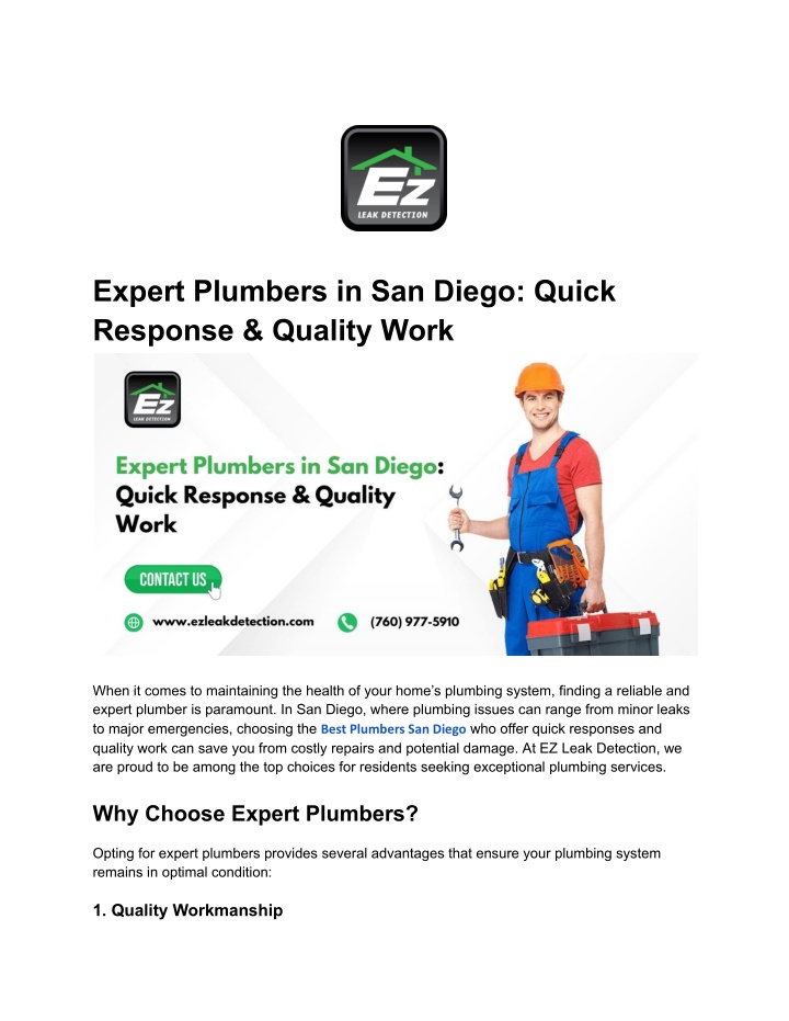 expert plumbers in san diego quick response n.w