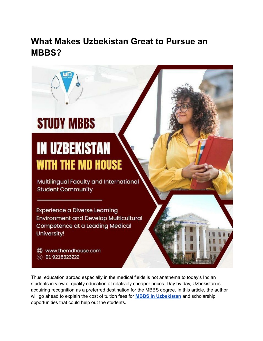 what makes uzbekistan great to pursue an mbbs l.w