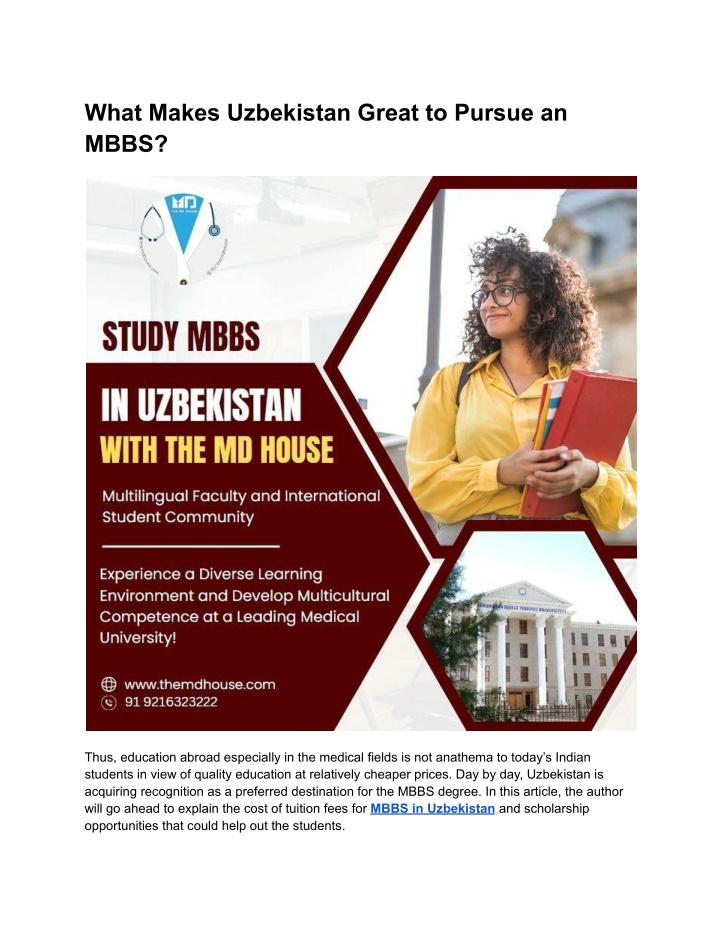 what makes uzbekistan great to pursue an mbbs n.w