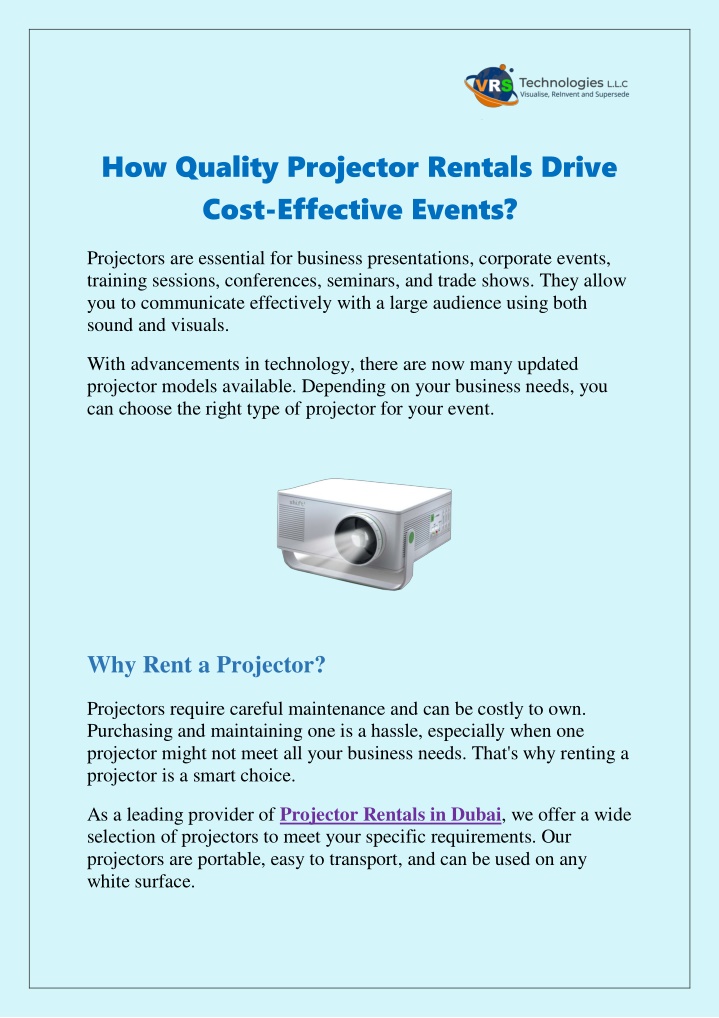 how quality projector rentals drive cost n.w