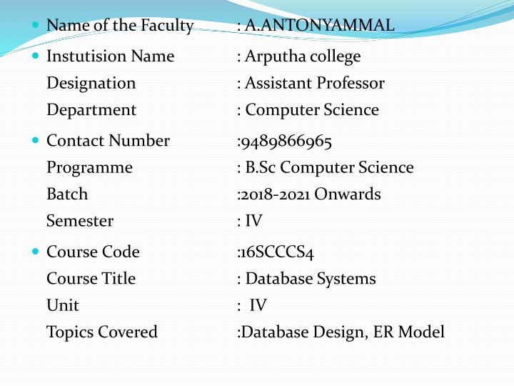 Entity-Relationship Modeling in Database Systems