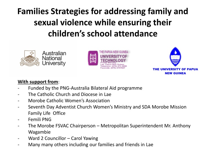 Strategies for Addressing Family and Sexual Violence Impact on Children's School Attendance in PNG