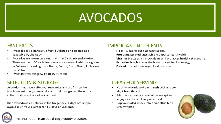 All About Avocados: Facts, Nutrients, Selection Tips, and Activities