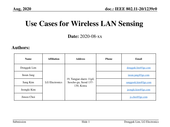 Wireless LAN Sensing Use Cases in Home Environments