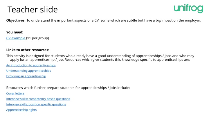 Enhancing CV Skills for Apprenticeship Applications
