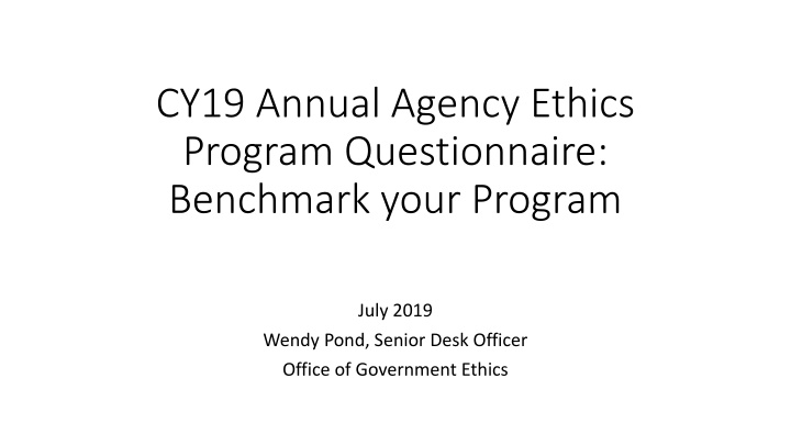 Agency Ethics Program Assessment and Benchmarking Insights