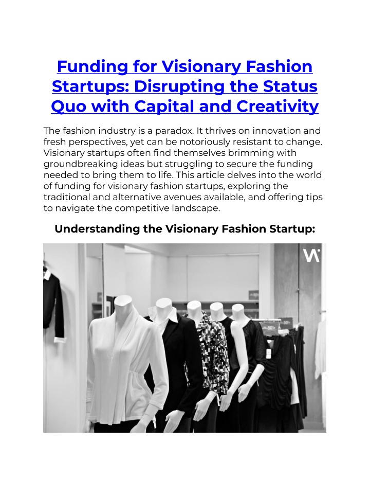 funding for visionary fashion startups disrupting n.w