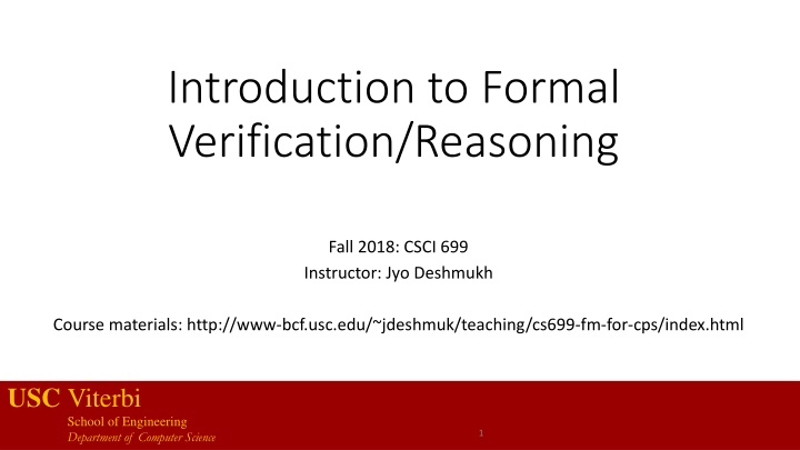 Formal Verification and Reasoning in Computer Science