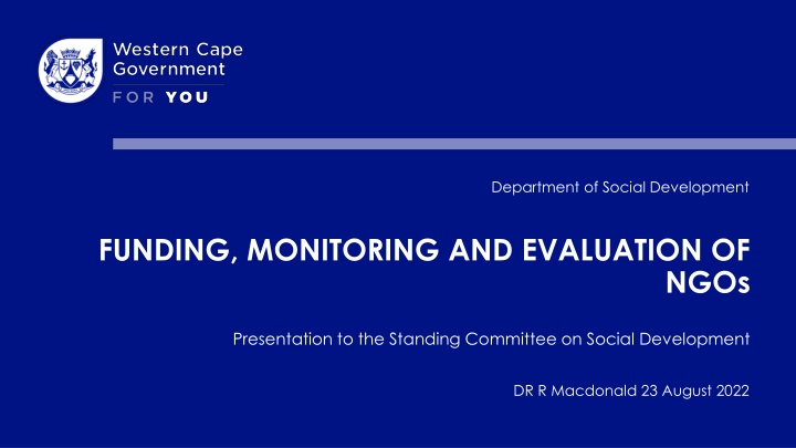Department of Social Development Funding and Monitoring of NGOs - Overview