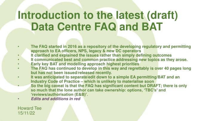 Latest Developments in Data Centre FAQ and BAT