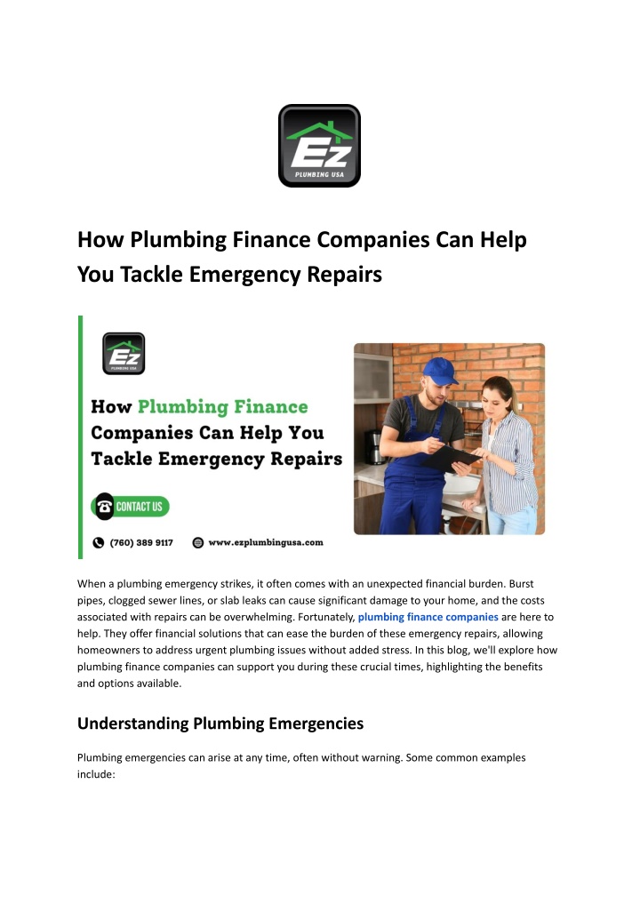 how plumbing finance companies can help n.w