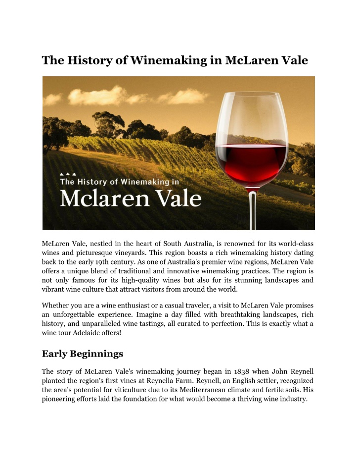 the history of winemaking in mclaren vale n.w
