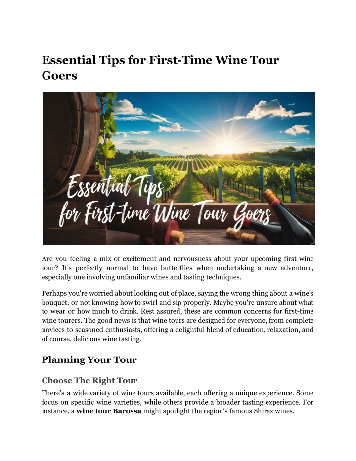 essential tips for first time wine tour goers n.w