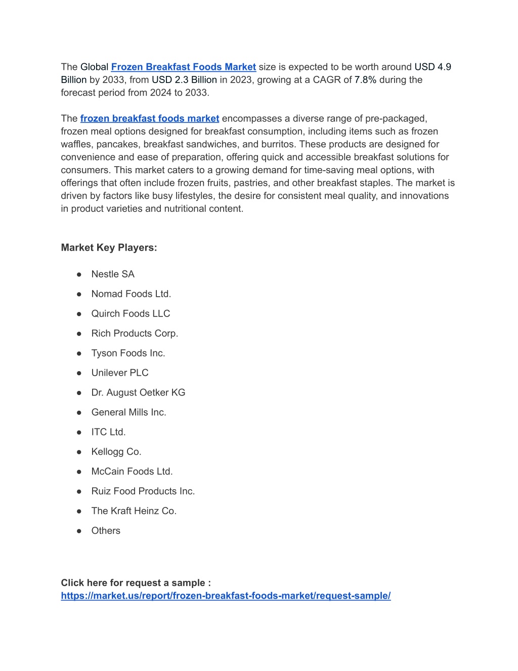 the global frozen breakfast foods market size l.w