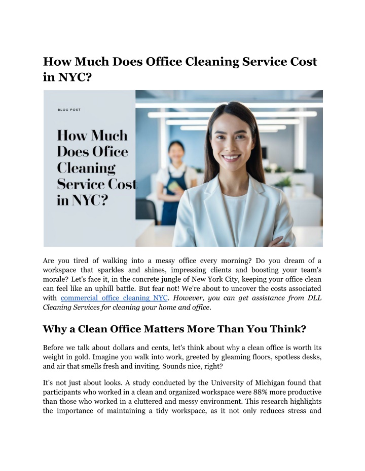 how much does office cleaning service cost in nyc n.w