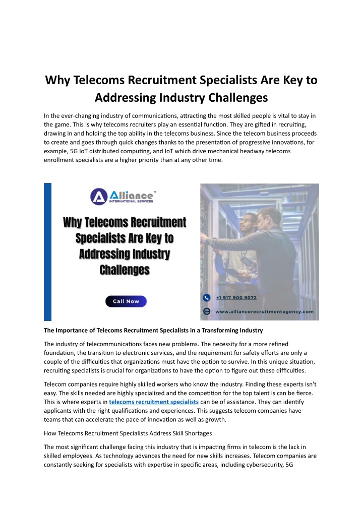 why telecoms recruitment specialists n.w