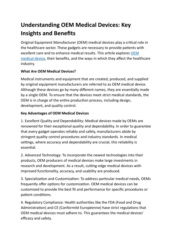 understanding oem medical devices key insights n.w
