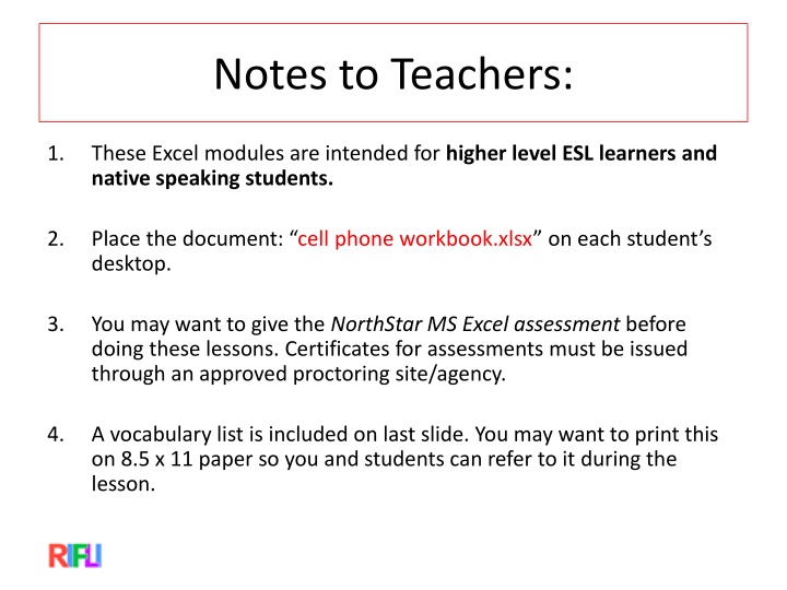 Microsoft Excel Module for ESL and Native Speakers