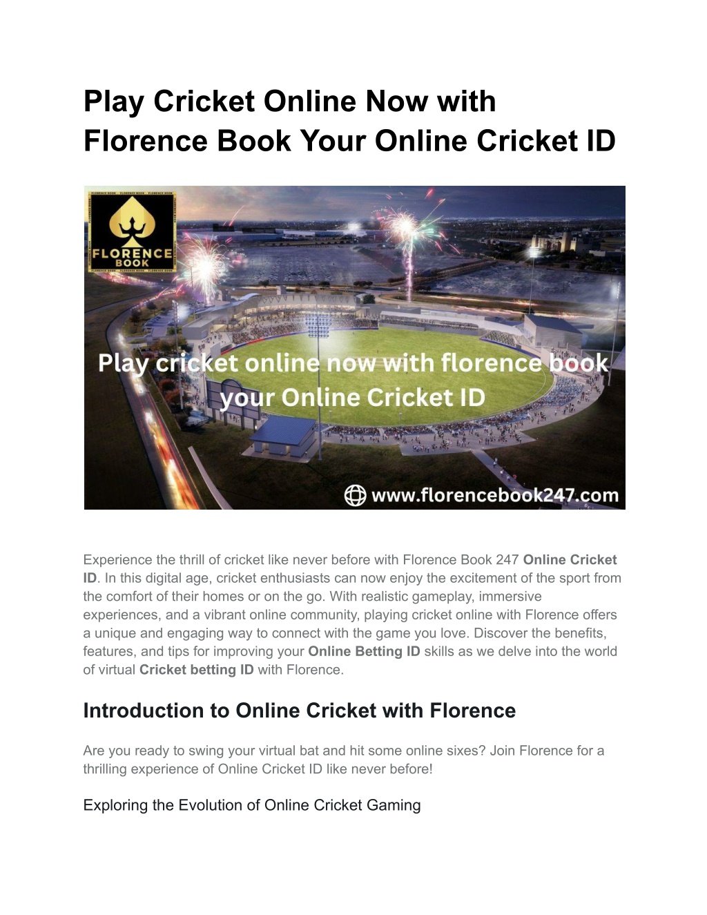 play cricket online now with florence book your l.w