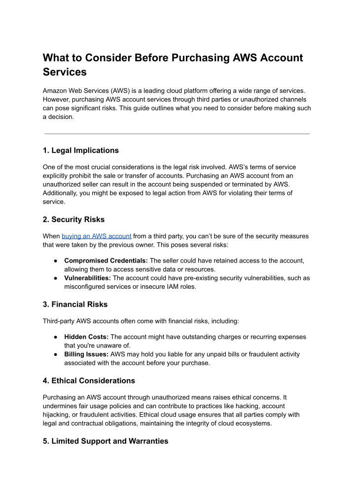 what to consider before purchasing aws account n.w