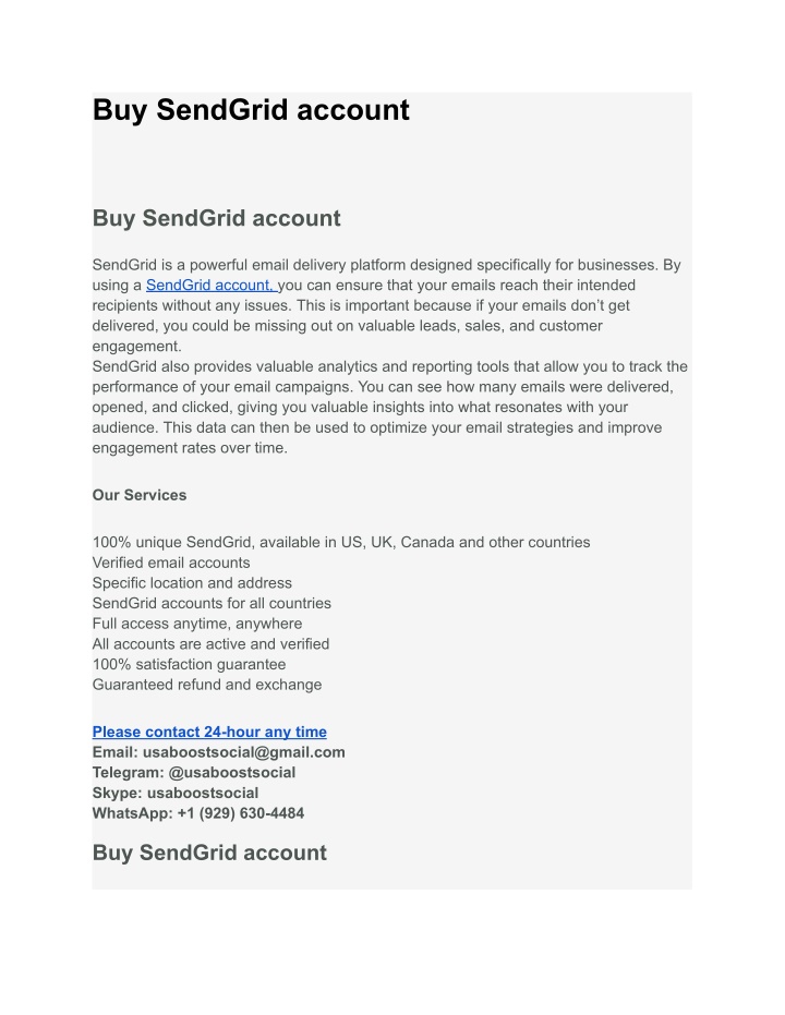 buy sendgrid account n.w