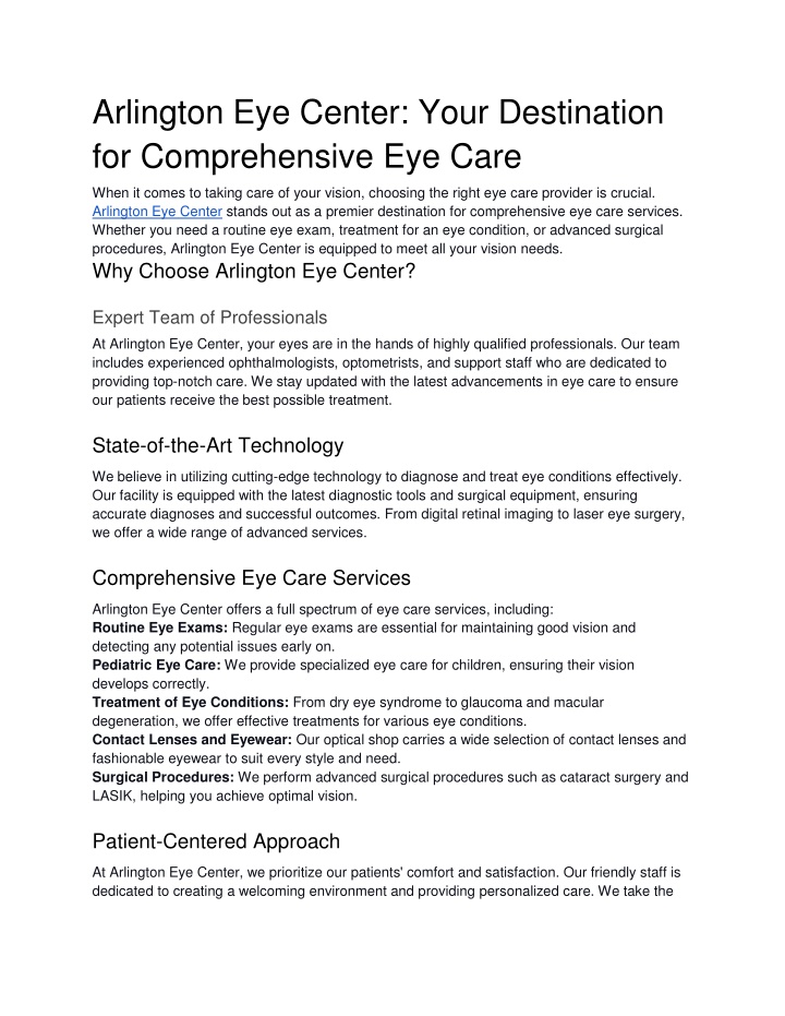 arlington eye center your destination n.w