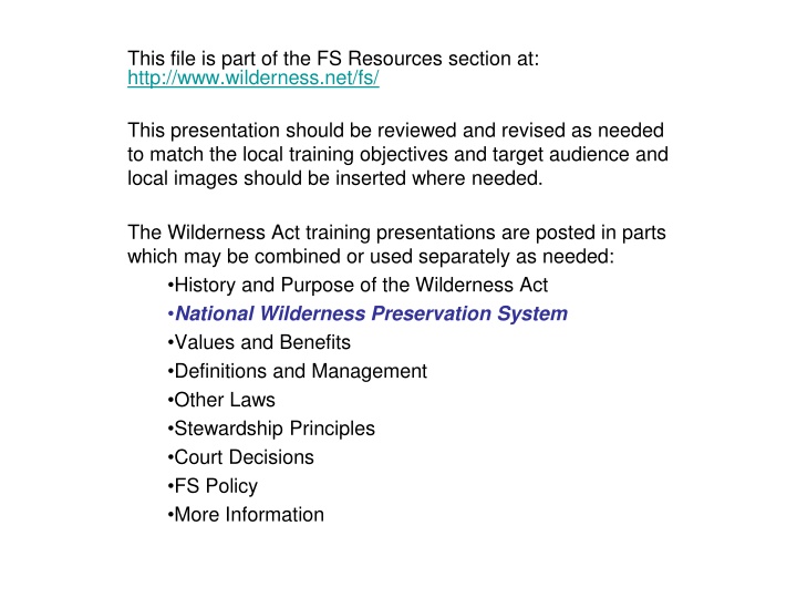 National Wilderness Preservation System Overview
