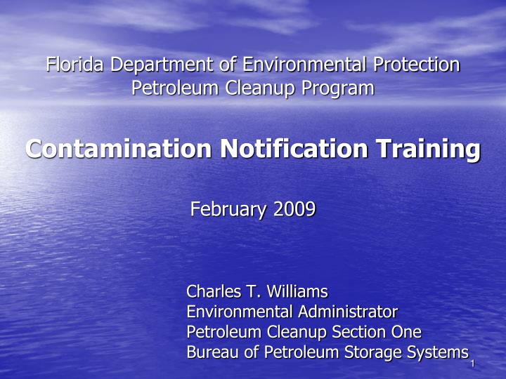 Contamination Notification Training: Florida Department of Environmental Protection