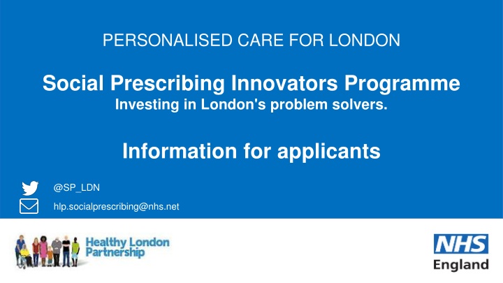 Personalised Care for London Social Prescribing Innovators Programme