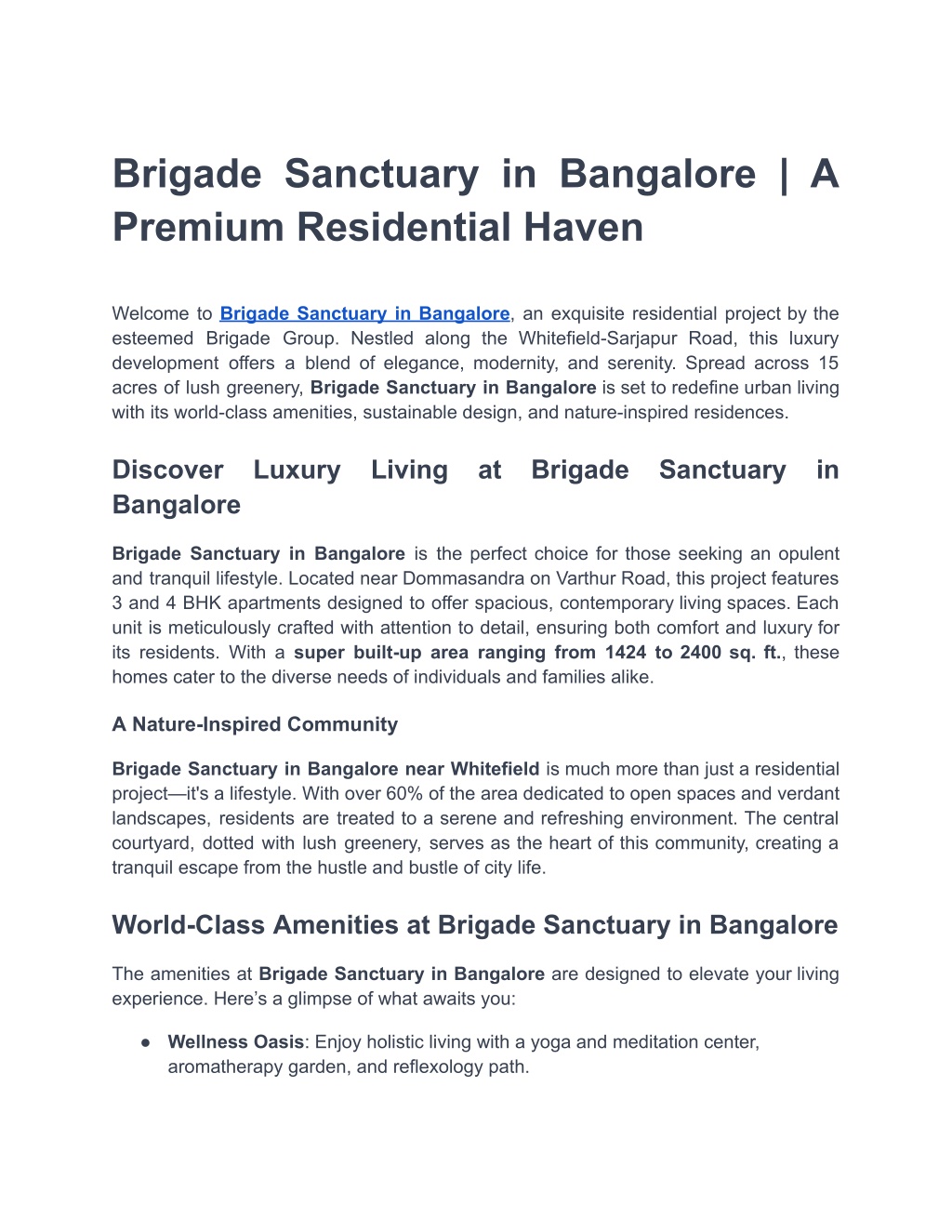 brigade sanctuary in bangalore a premium l.w