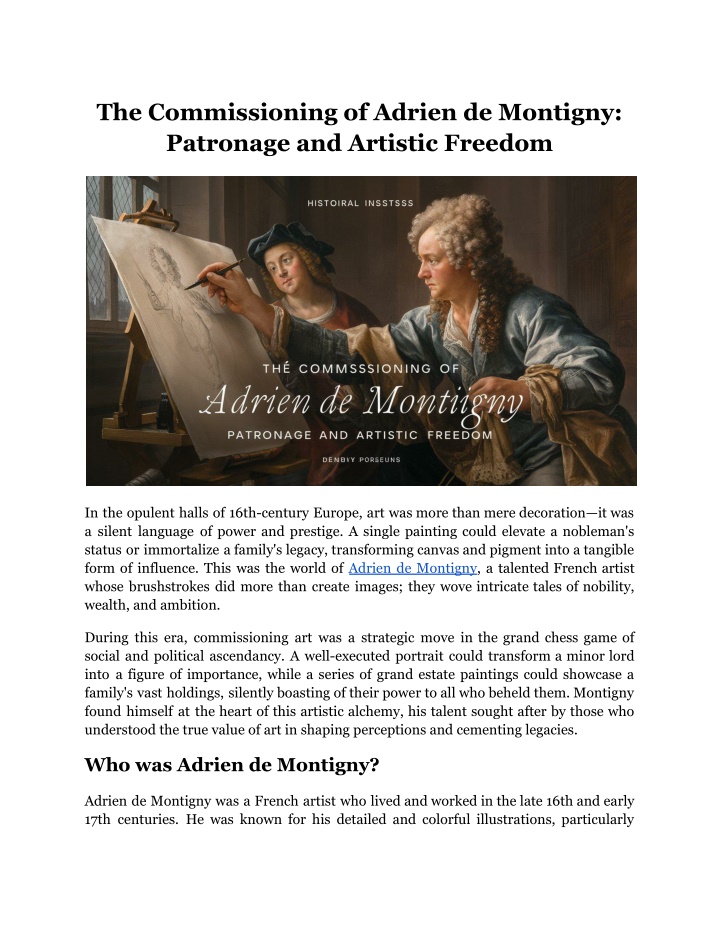 the commissioning of adrien de montigny patronage n.w