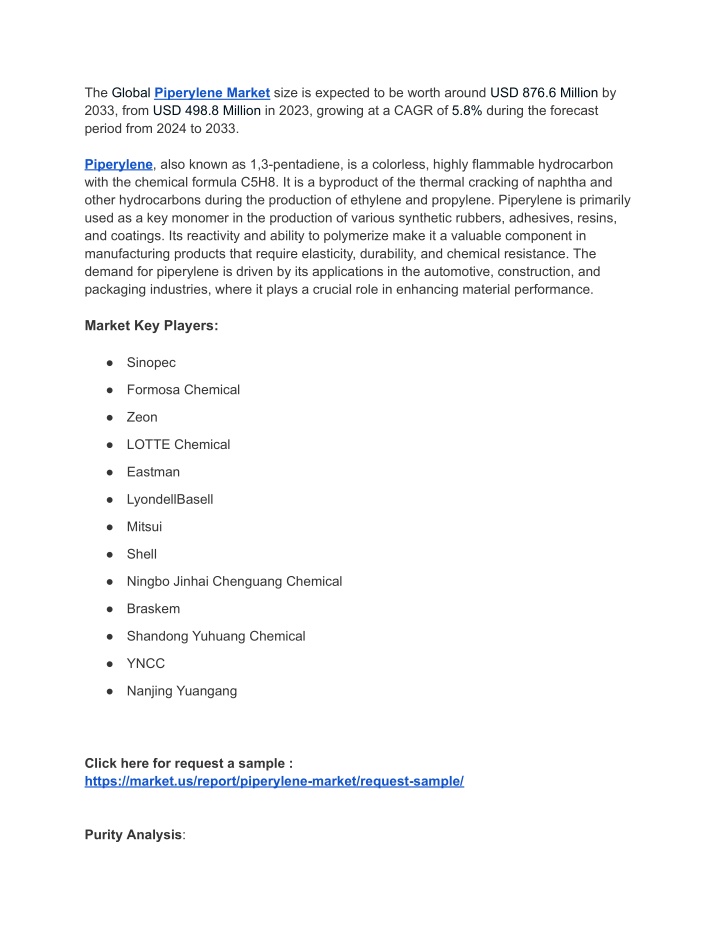 the global piperylene market size is expected n.w