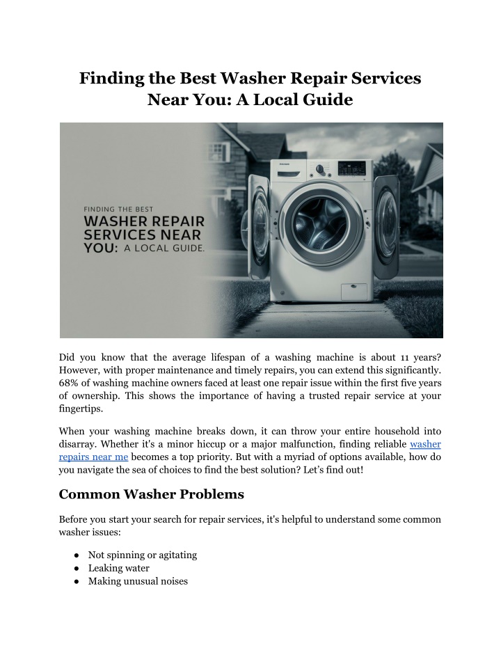 finding the best washer repair services near n.w