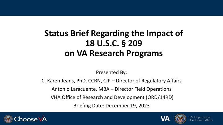 Impact of 18 U.S.C. 209 on VA Research Programs