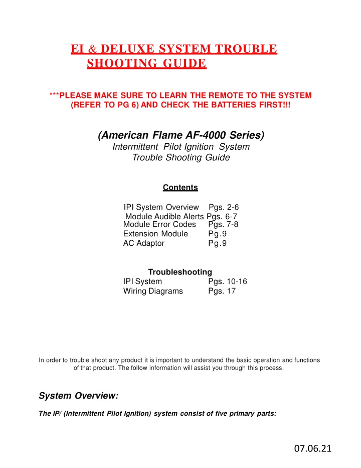 American Flame AF-4000 Series Intermittent Pilot Ignition System Troubleshooting Guide