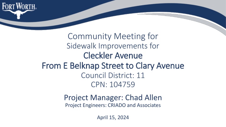 Community Meeting for Sidewalk Improvements on Cleckler Avenue